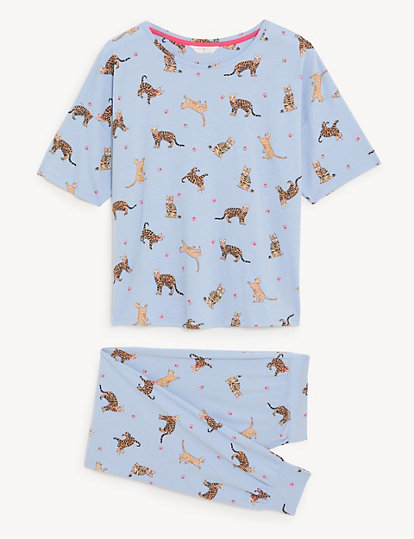 Cotton Rich Cat Print Pyjama Set