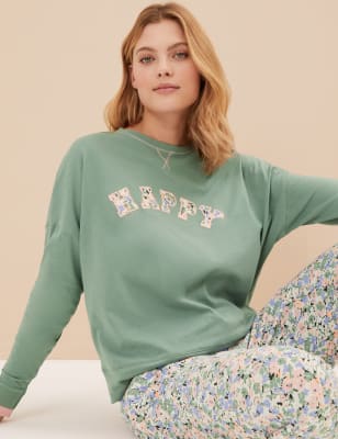 

M&S Collection Pijama de algodón con texto 'Happy'Womens - Green Mix, Green Mix