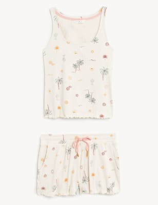 Cotton Rich Palm Tree Print Shortie Set
