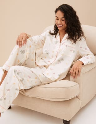 

Womens M&S Collection Pure Cotton Palm Print Pyjama Set - Ivory Mix, Ivory Mix