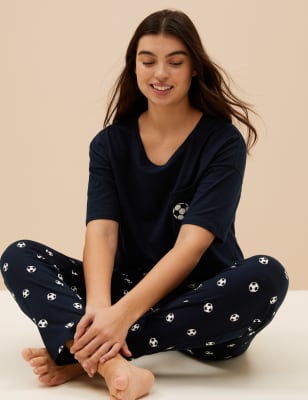 

Womens M&S Collection Pure Cotton Football Pyjama Set - Navy, Navy