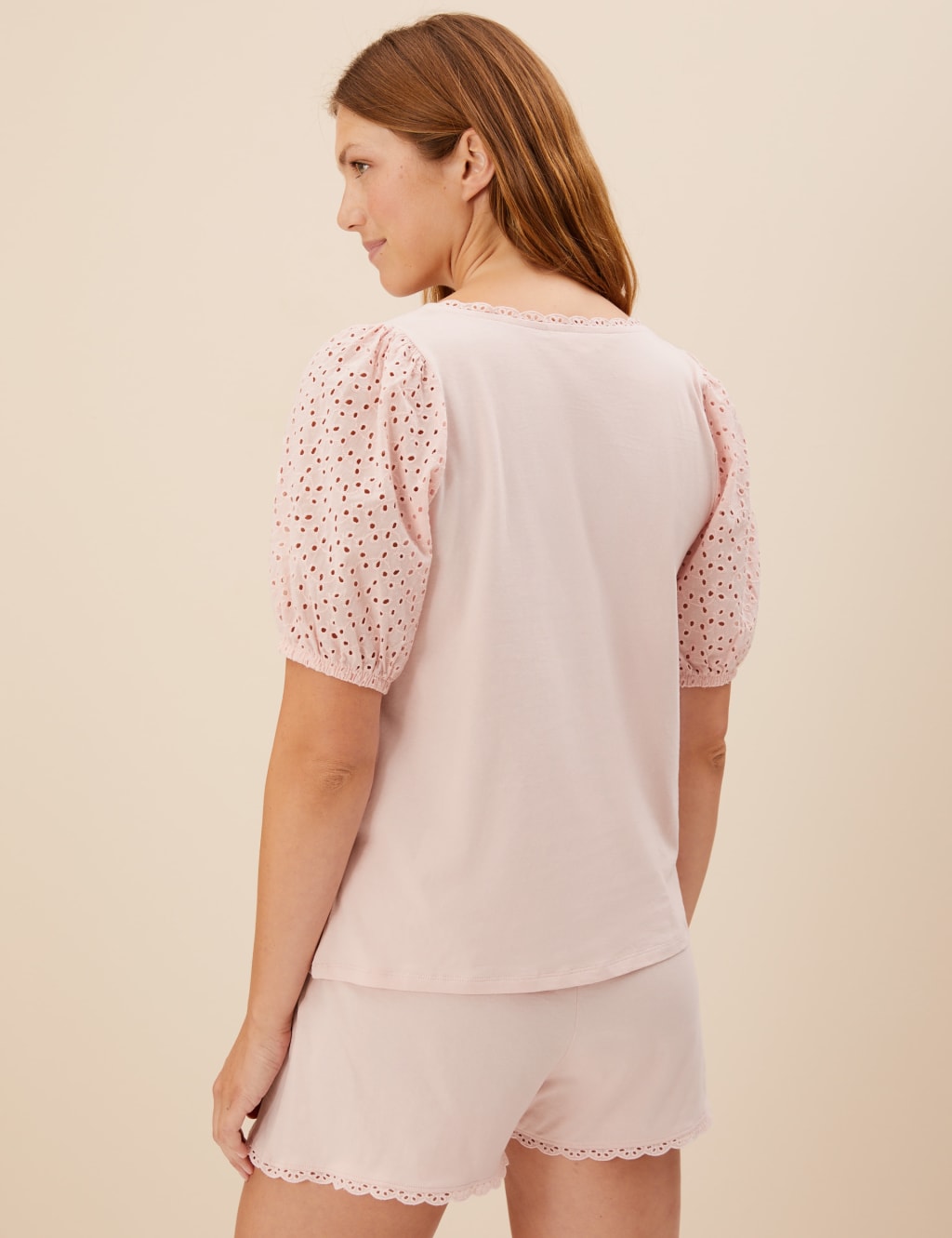 Pure Cotton Broderie Trim Shortie Set image 3