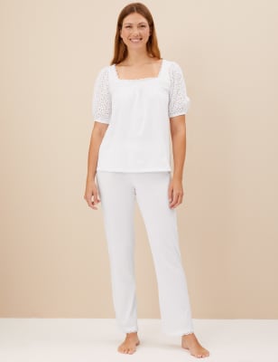 

M&S Collection Pijama 100% algodón con bordadoWomens - White, White