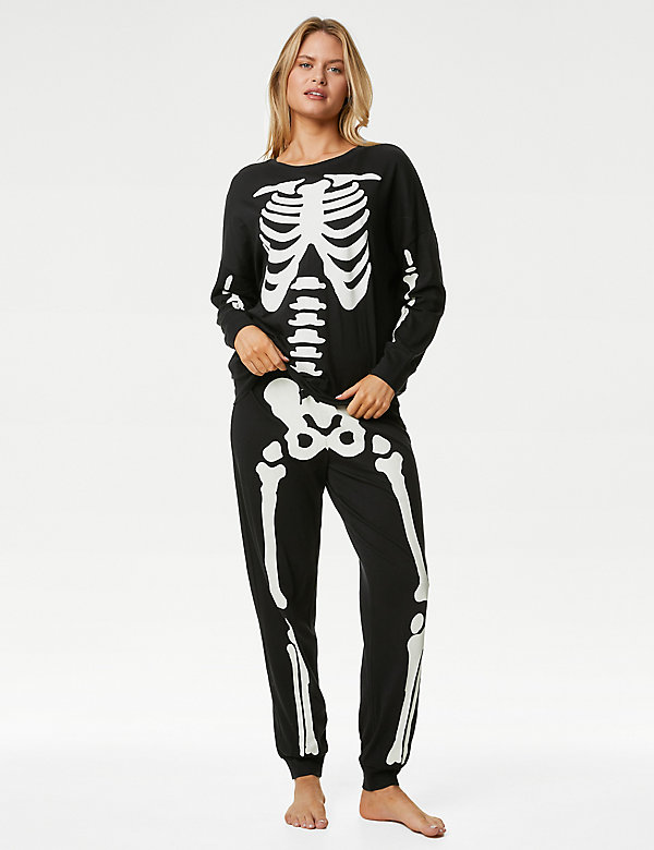 Σετ γυναικείες πιτζάμες με σχέδιο σκελετό από 100% βαμβάκι - GR