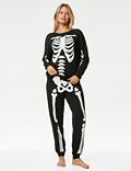 Σετ γυναικείες πιτζάμες με σχέδιο σκελετό από 100% βαμβάκι