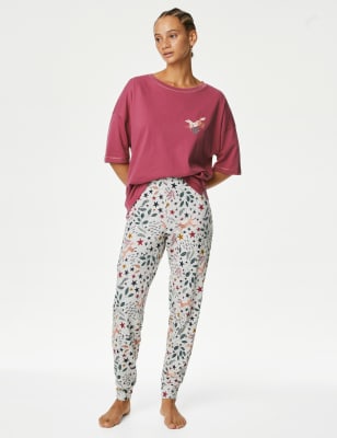 Cotton Rich Fox Print Cuffed Hem Pyjama Set