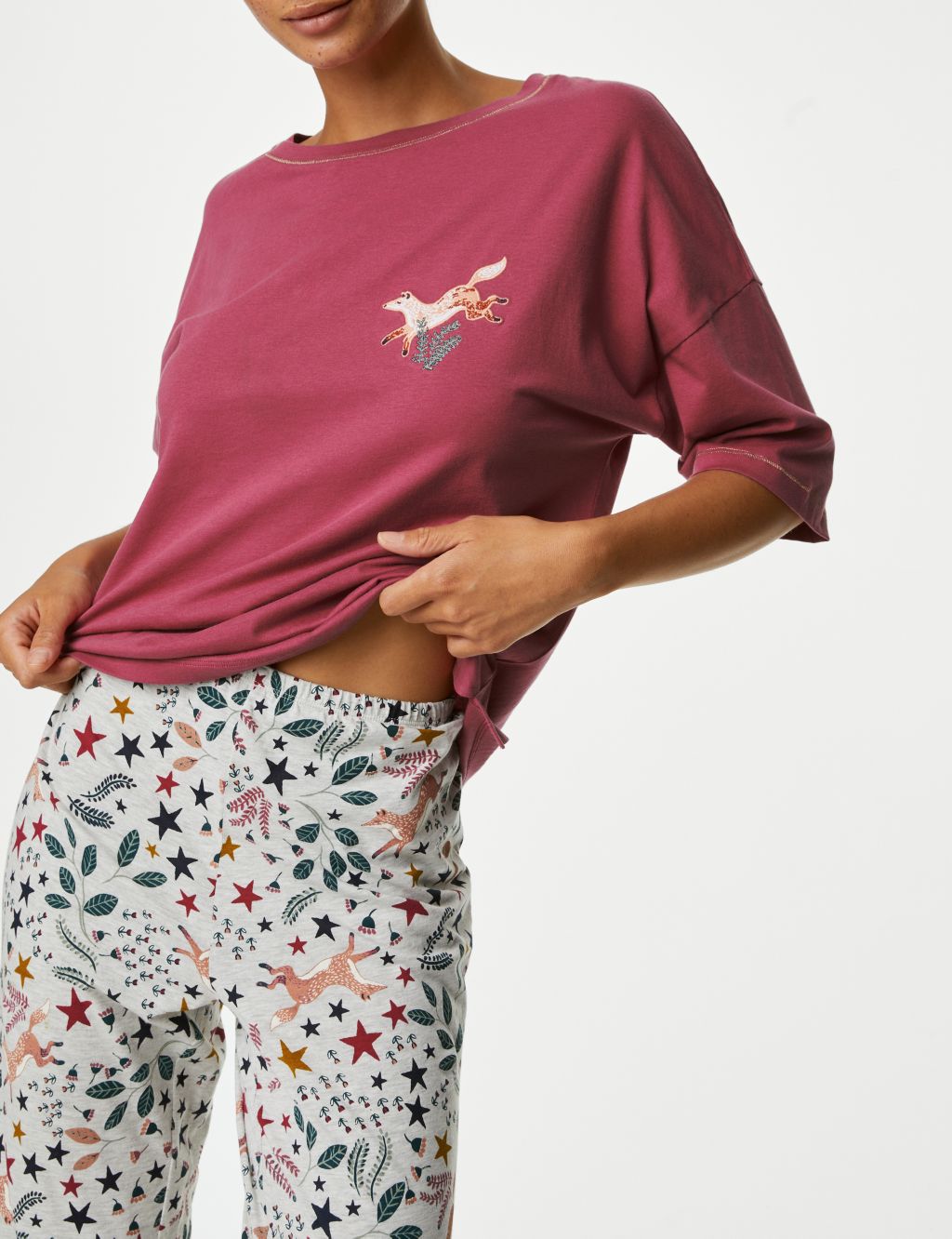 Cotton Rich Fox Print Cuffed Hem Pyjama Set image 4