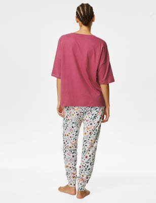 Cotton Rich Fox Print Cuffed Hem Pyjama Set