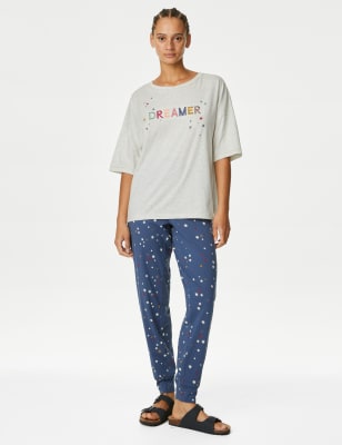 

Womens M&S Collection Cotton Rich Dreamer Slogan Pyjama Set - Oatmeal Mix, Oatmeal Mix