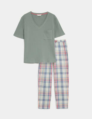 

Womens M&S Collection Cotton Rich Checked Pyjama Set - Dusty Green, Dusty Green