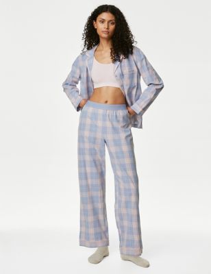 

Womens Body by M&S Pure Cotton Checked Pyjama Set - Faded Blue, Faded Blue