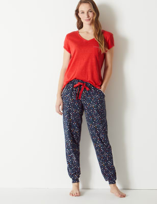 Ladies pyjamas sets discount with cuff bottoms