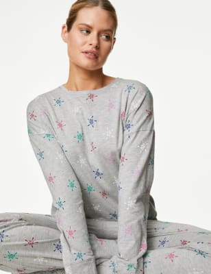 

Womens M&S Collection Cotton Rich Star Print Pyjama Set - Grey, Grey