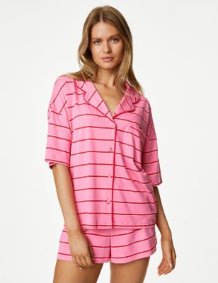 

Womens M&S Collection Cotton Modal Striped Shortie Set - Pink Mix, Pink Mix