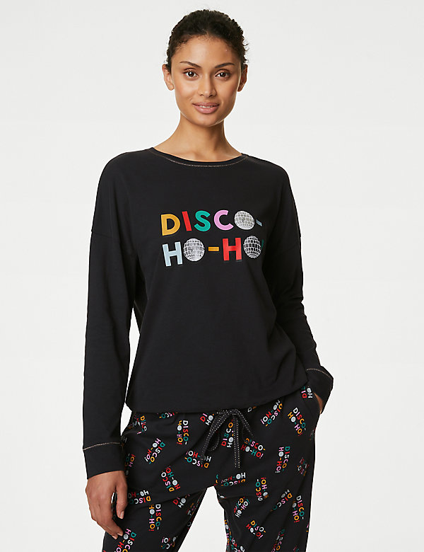 Schlafanzugset aus reiner Baumwolle mit Schriftzug „Disco“ - AT