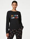 Schlafanzugset aus reiner Baumwolle mit Schriftzug „Disco“