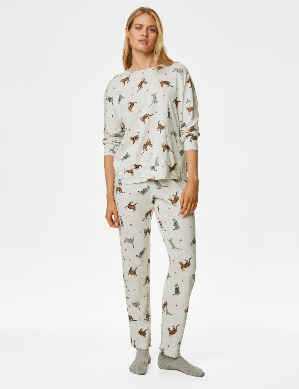 Cotton Rich Cat Print Pyjama Set image 3