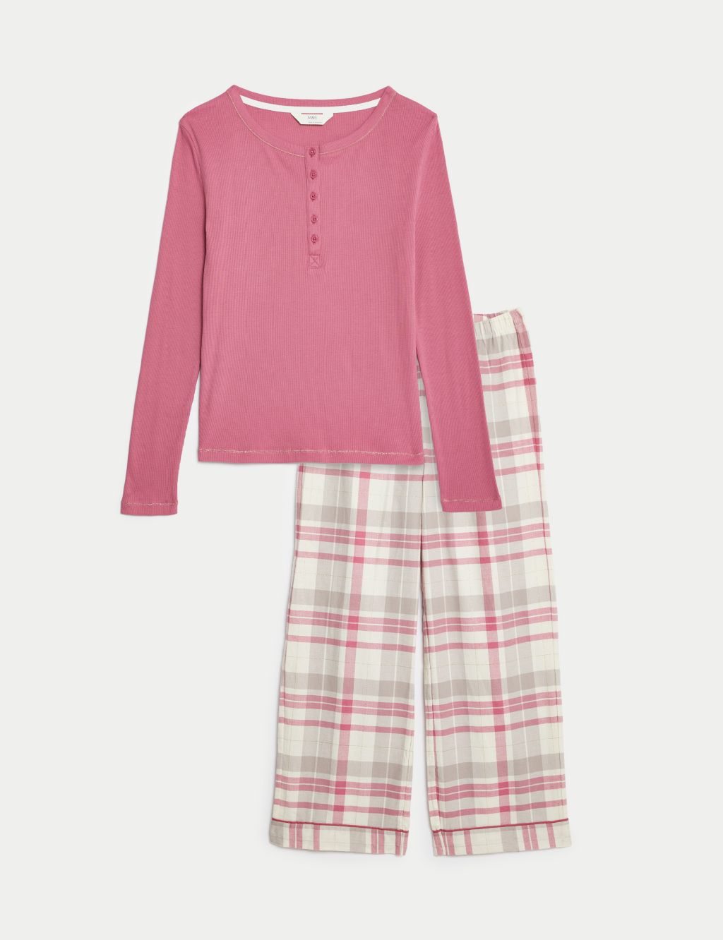 Cotton Rich Checked Ribbed Pyjama Set image 2