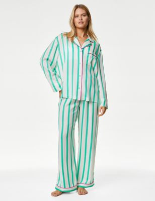 

Womens M&S Collection Dream Satin™ Striped Pyjama Set - Green Mix, Green Mix