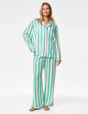 

Womens M&S Collection Dream Satin™ Striped Pyjama Set - Green Mix, Green Mix