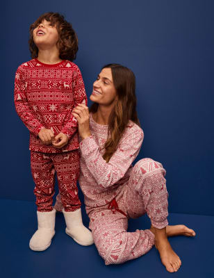 Women s Fairisle Waffle Family Christmas Pyjama Set M S US