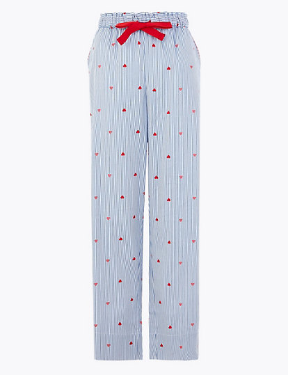 Pure Cotton Heart & Striped Pyjama Bottoms
