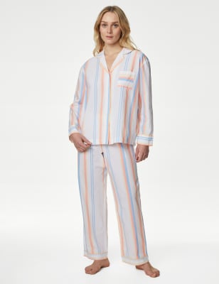 Cotton Poplin Striped Pajama Set