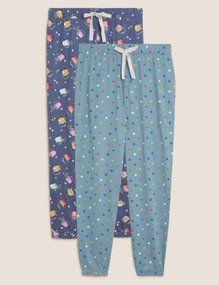 

Womens M&S Collection 2 Pack Cotton Rich Printed Pyjama Bottoms - Petrol Mix, Petrol Mix