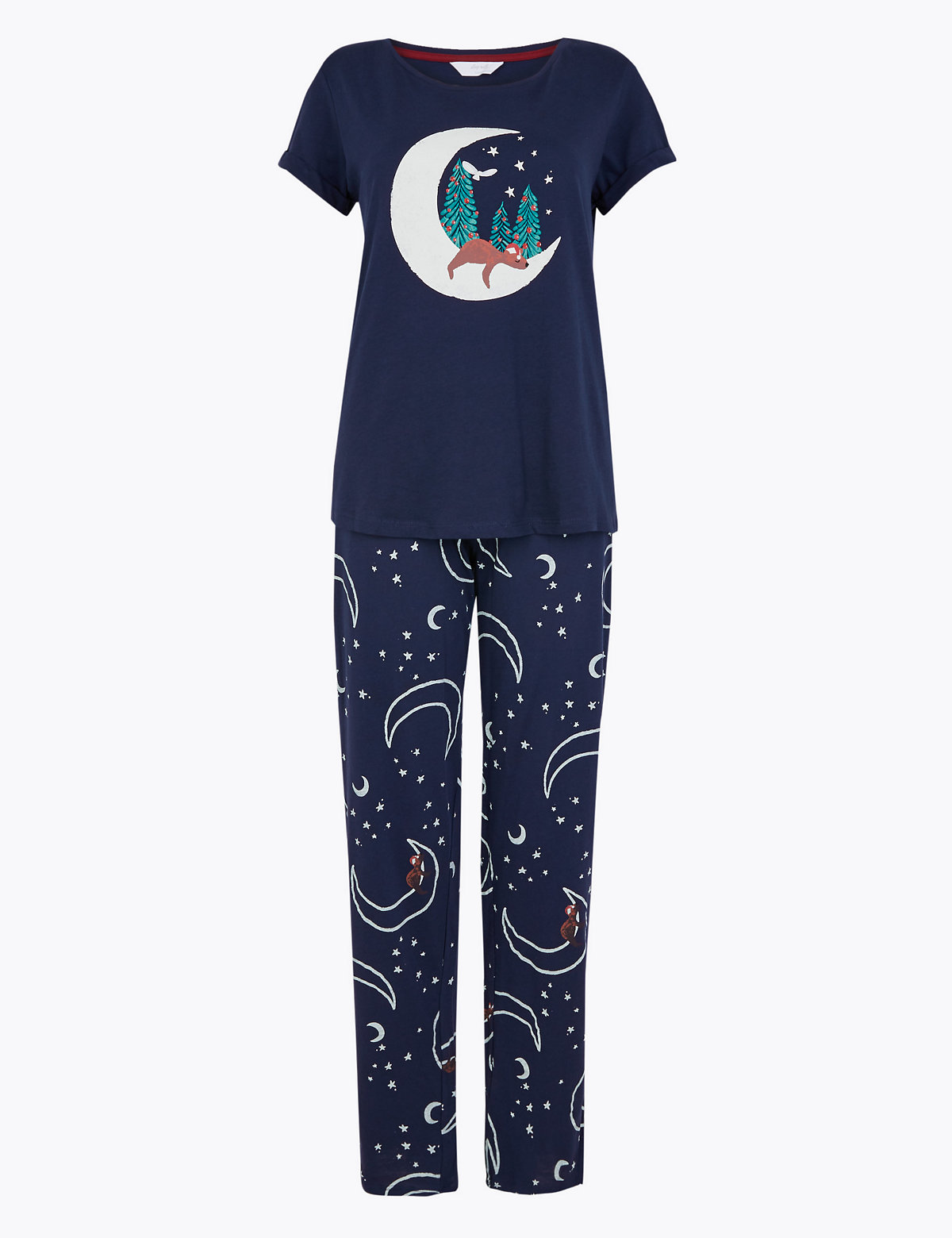 Pure Cotton Moon & Bear Print Pyjama Set