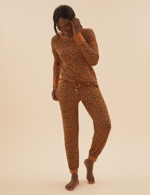 

M&S Collection Pantalón deportivo abrigado informal con puño de punto y diseño de guepardoWomens - Caramel Mix, Caramel Mix