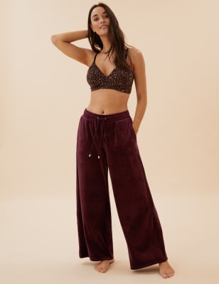 

Womens M&S Collection Flexfit™ Velour Lounge Wide Leg Pant - Bordeaux, Bordeaux