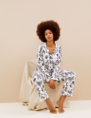  Pyjama en modal et coton à motif fleuri et col à revers - White Mix