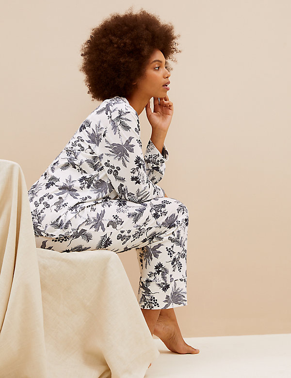 Cool Comfort Cotton Modal Rever Collar Floral Pyjama Set