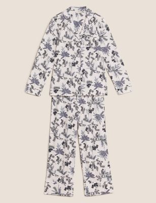 M&S Womens Cool Comfort™ Cotton Modal Floral Pyjama Set - 6 - White Mix, White Mix