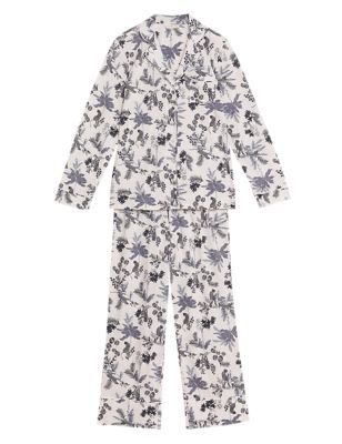 Womens M&S Collection Cool Comfort Cotton Modal Rever Collar Floral Pyjama Set - White Mix