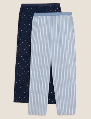 

Womens BODY 2 Pack Pure Cotton Pyjama Bottoms - Blue Mix, Blue Mix