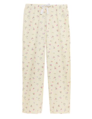 Womens M&S Collection Pure Cotton Gingham Floral Pyjama Bottoms - Yellow Mix