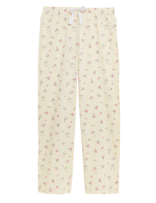 Womens M&S Collection Pure Cotton Gingham Floral Pyjama Bottoms - Yellow Mix