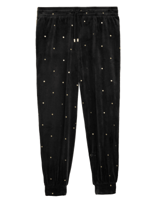 

Womens M&S Collection Lounge-Jogginghose aus Velours mit Folienpunkten und Flexifit™ - Black, Black