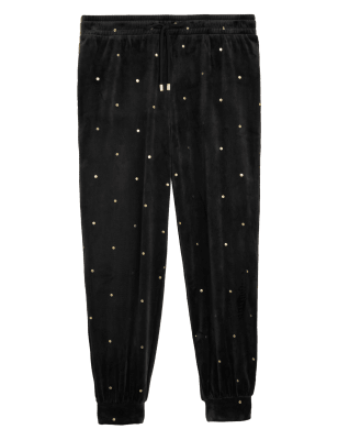 

Womens M&S Collection Flexifit™ Velour Foil Spot Lounge Joggers - Black, Black