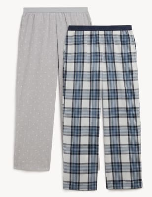 BOSS - Cotton-poplin pyjama bottoms with check and logo waistband