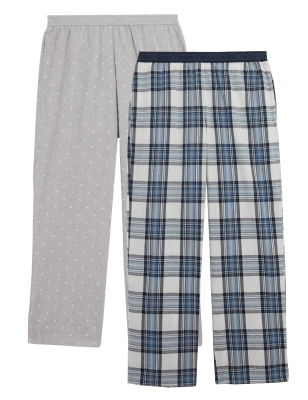 

Womens BODY 2pk Pure Cotton Printed Pyjama Bottoms - Navy Mix, Navy Mix