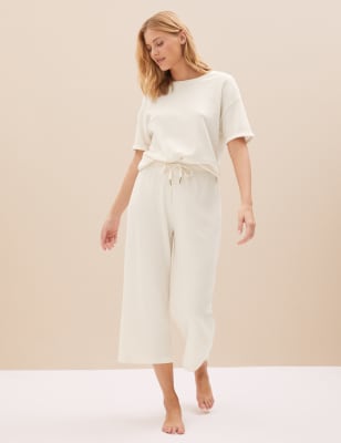 

Womens M&S Collection Verkürzte Schlafanzughose aus Baumwollmischung mit Waffelmotiv - Ivory, Ivory