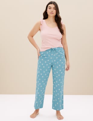 

Womens M&S Collection Pure Cotton Palm Print Pyjama Bottoms - Peacock, Peacock