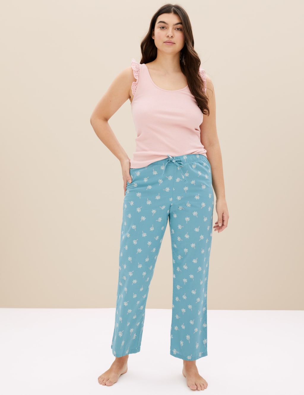 Pure Cotton Palm Print Pyjama Bottoms image 1