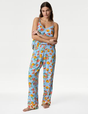 M&S Women's Print Pyjama Bottoms - 6REG - Cornflower Mix, Cornflower Mix
