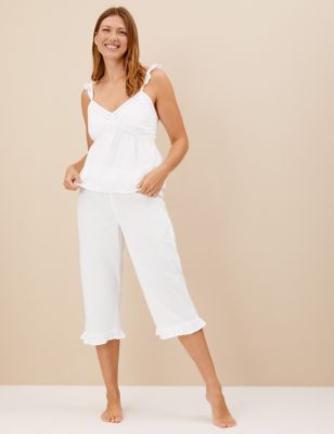 

Womens M&S Collection Pure Cotton Cropped Pyjama Bottoms - White, White