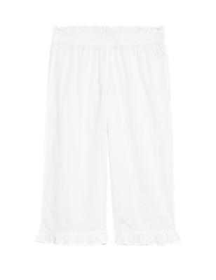 M&S Womens Pure Cotton Cropped Pyjama Bottoms - 6SHT - White, White