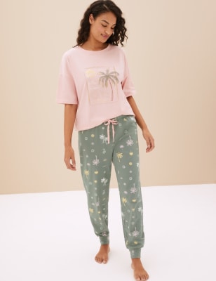 Pure Cotton Palm Cuffed Hem Pyjama Bottoms