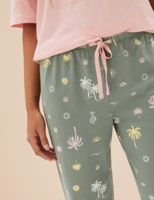 Pure Cotton Palm Cuffed Hem Pyjama Bottoms